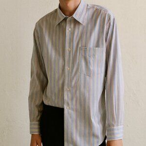 Faconnable Blue White Striped Button Down Dress Shirt Men’s